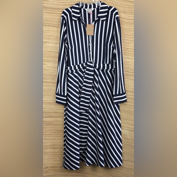 BODEN Marcia Stripe Jersey Shirt Dress, Navy /Ivory Size 10P - Picture 5 of 15
